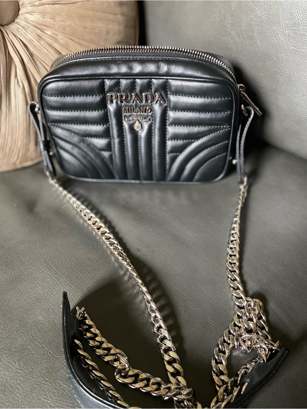 Prada Black Quilted Camera Crossbody with Chain Strap